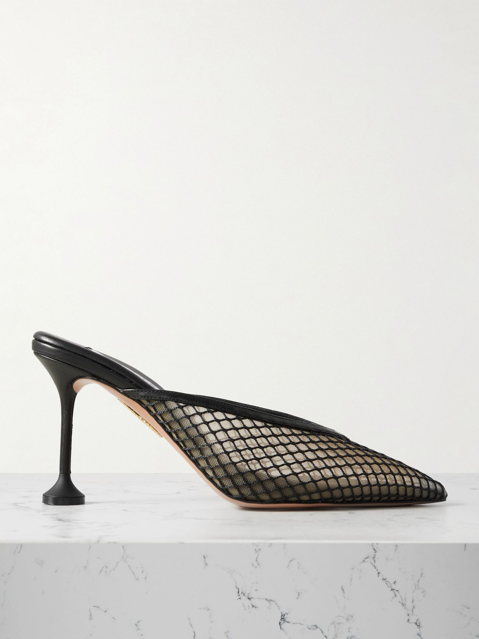 Bisous 85 leather-trimmed mesh point-toe mules Black - 1