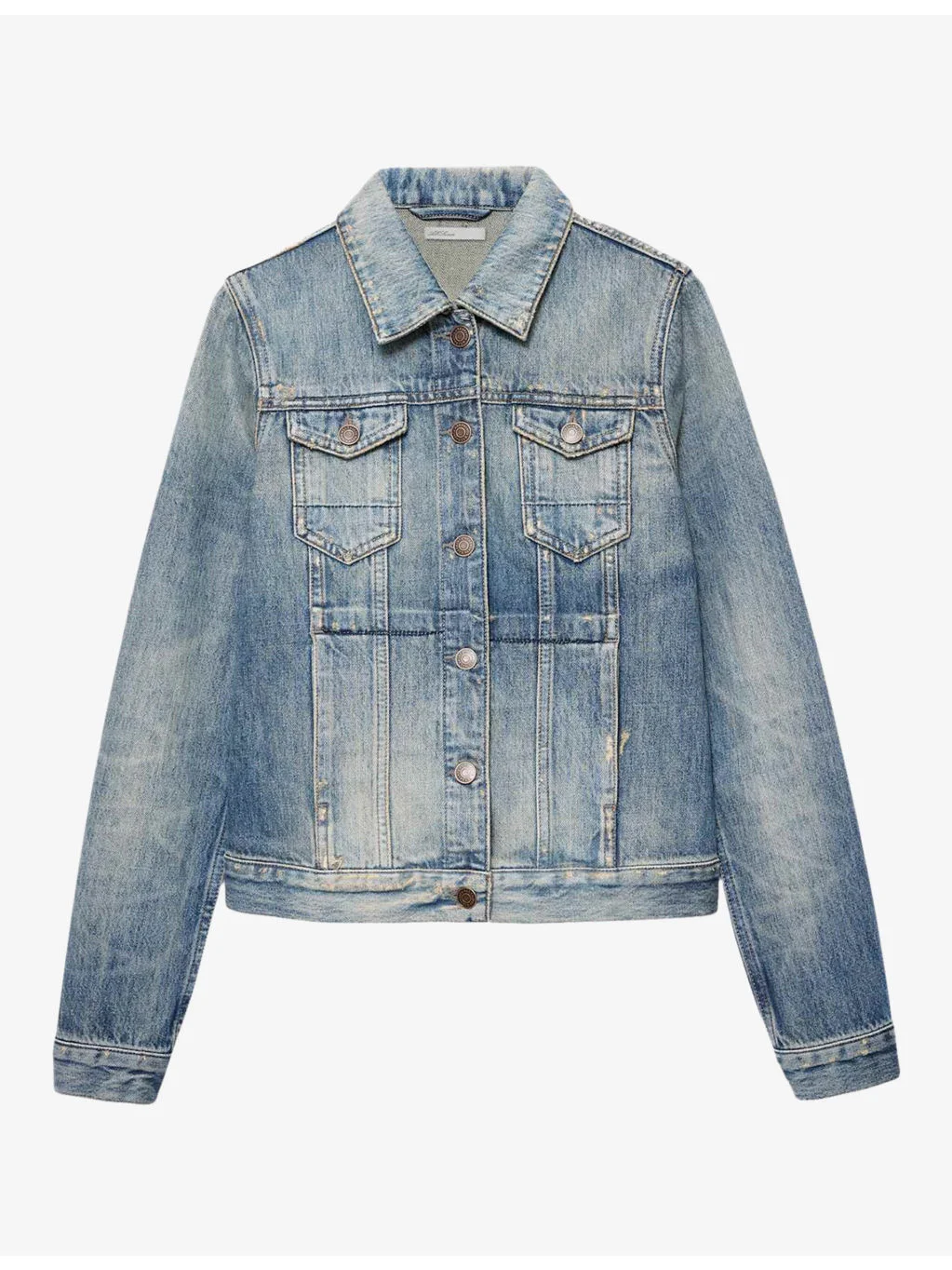 Fitted Long-Sleeve Denim Trucker Jacket - 1