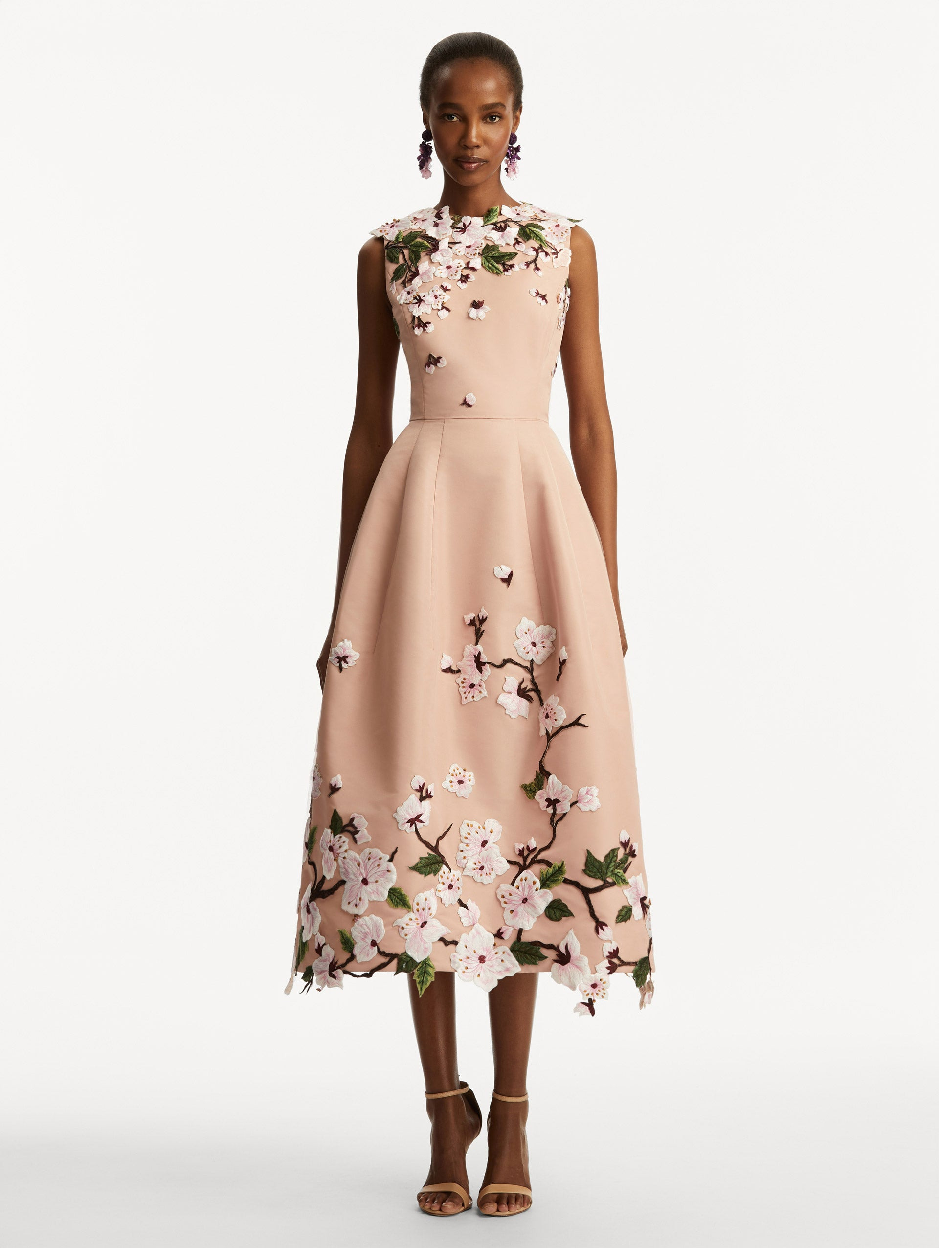 CHERRY BLOSSOM EMBROIDERED FAILLE DRESS - 2
