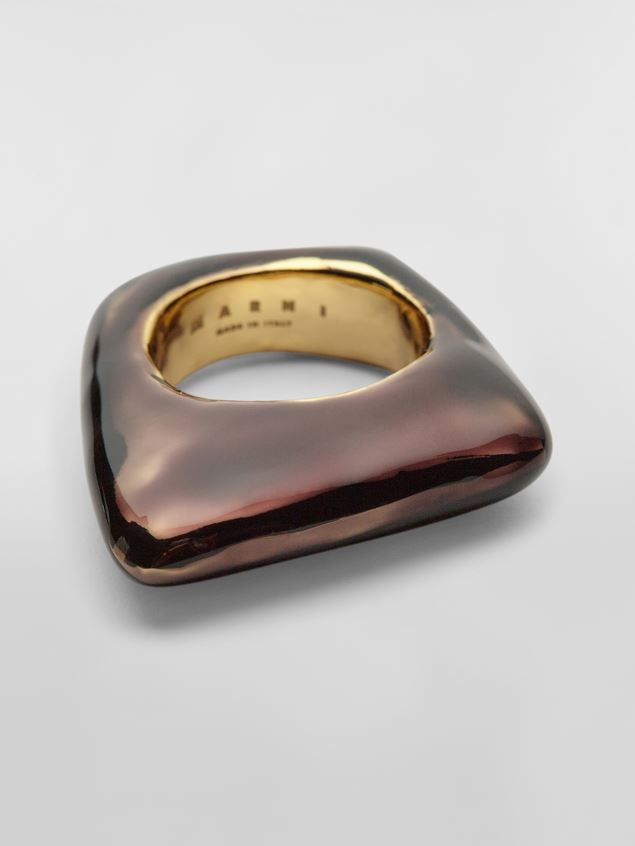 METAL TRAPEZE RING COVERED WITH TRANSPARENT BLACK ENAMEL - 4