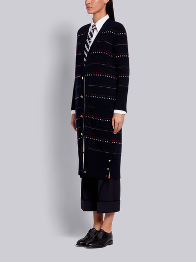 Thom Browne Navy Fine Merino Wool Tricolor Inlay Milano Stitch Long V-Neck Cardigan outlook