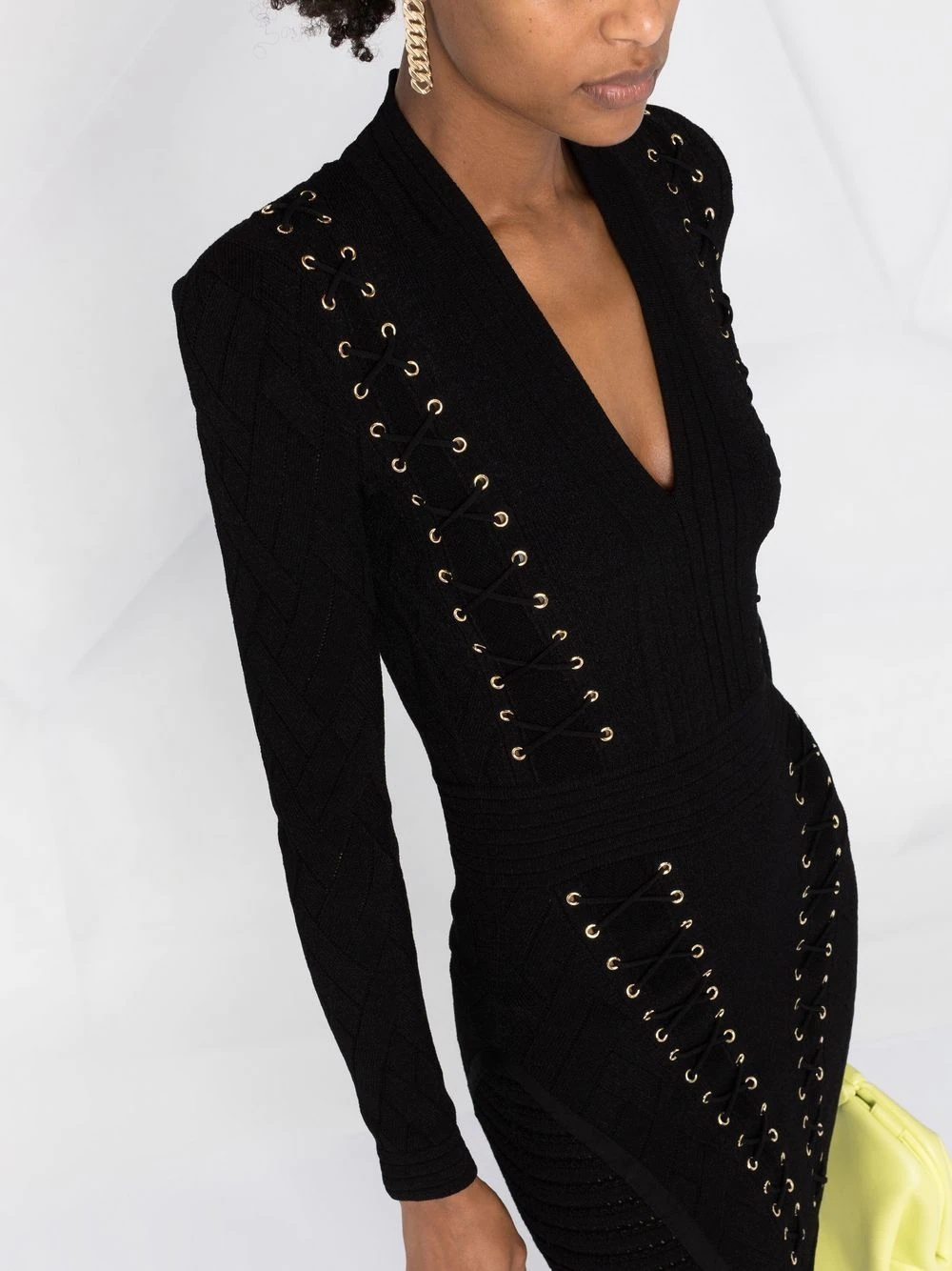 eyelet-detail lace-up dress - 3
