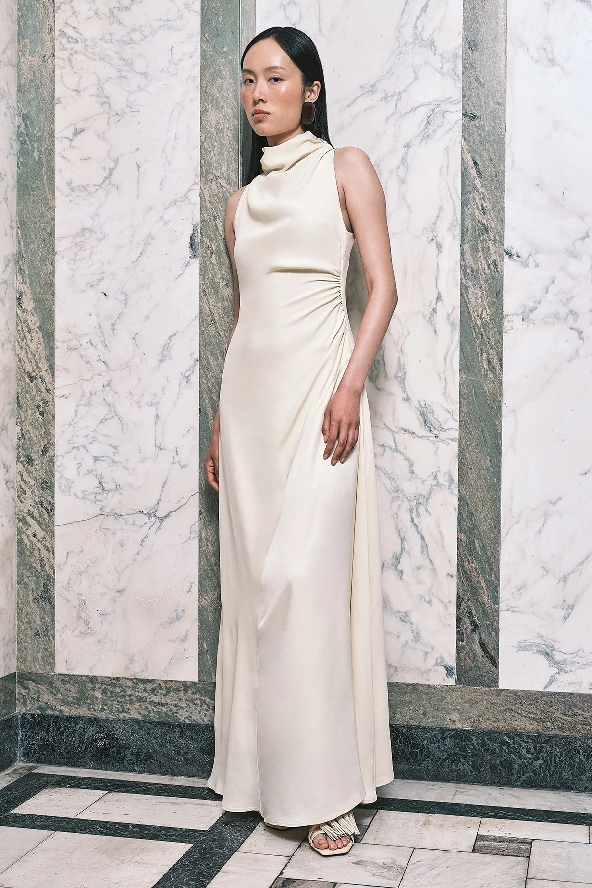 Satin Viscose Drape Cowl Neck Maxi Dress - 1