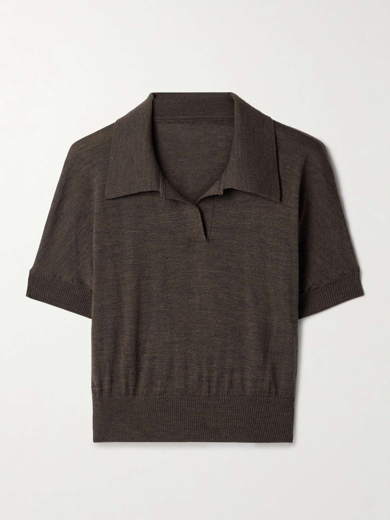 Morgane cropped wool-blend polo top Dark brown - 1