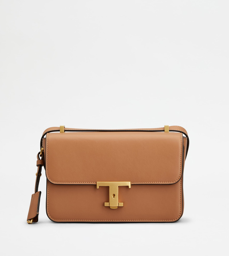 T TIMELESS FLAP BAG IN LEATHER MINI - BROWN 1