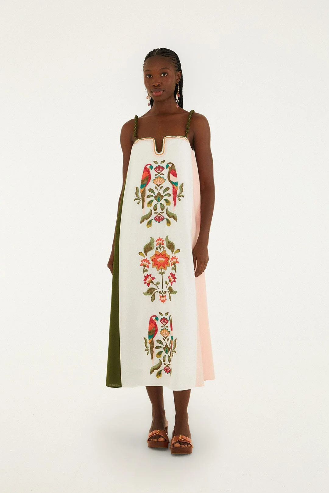 Cross Stich Embroidery Maxi Dress Sleeveless - 1
