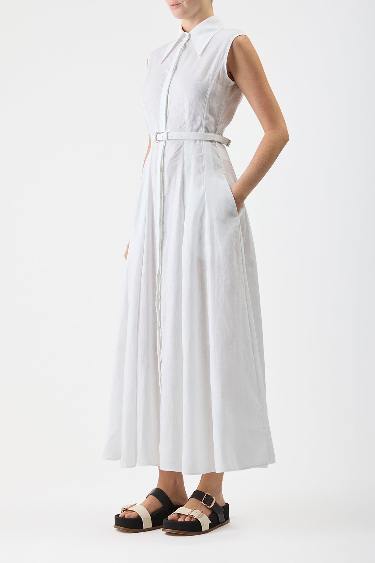 Durand Shirt Dress in White Aloe Linen - 4