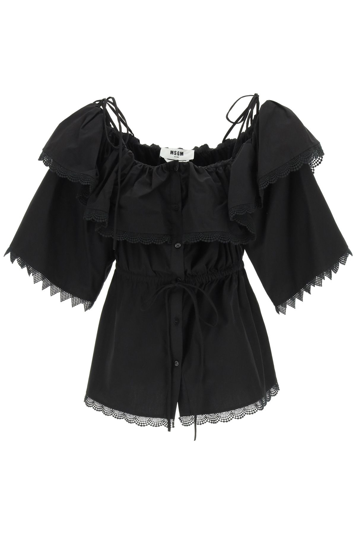 POPLIN BLOUSE WITH LACE TRIMS - 1