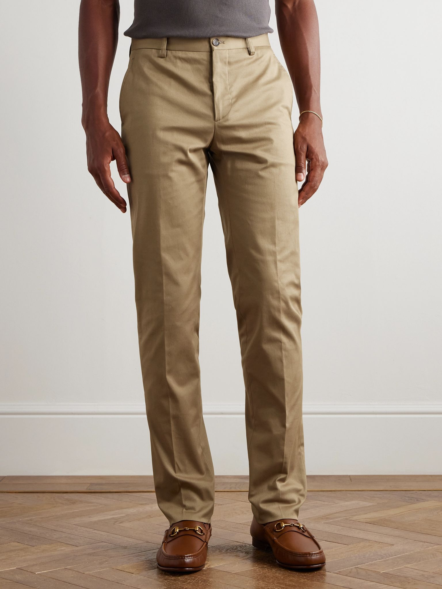 Roma Slim-Fit Straight-Leg Stretch-Cotton Twill Trousers Neutral - 3