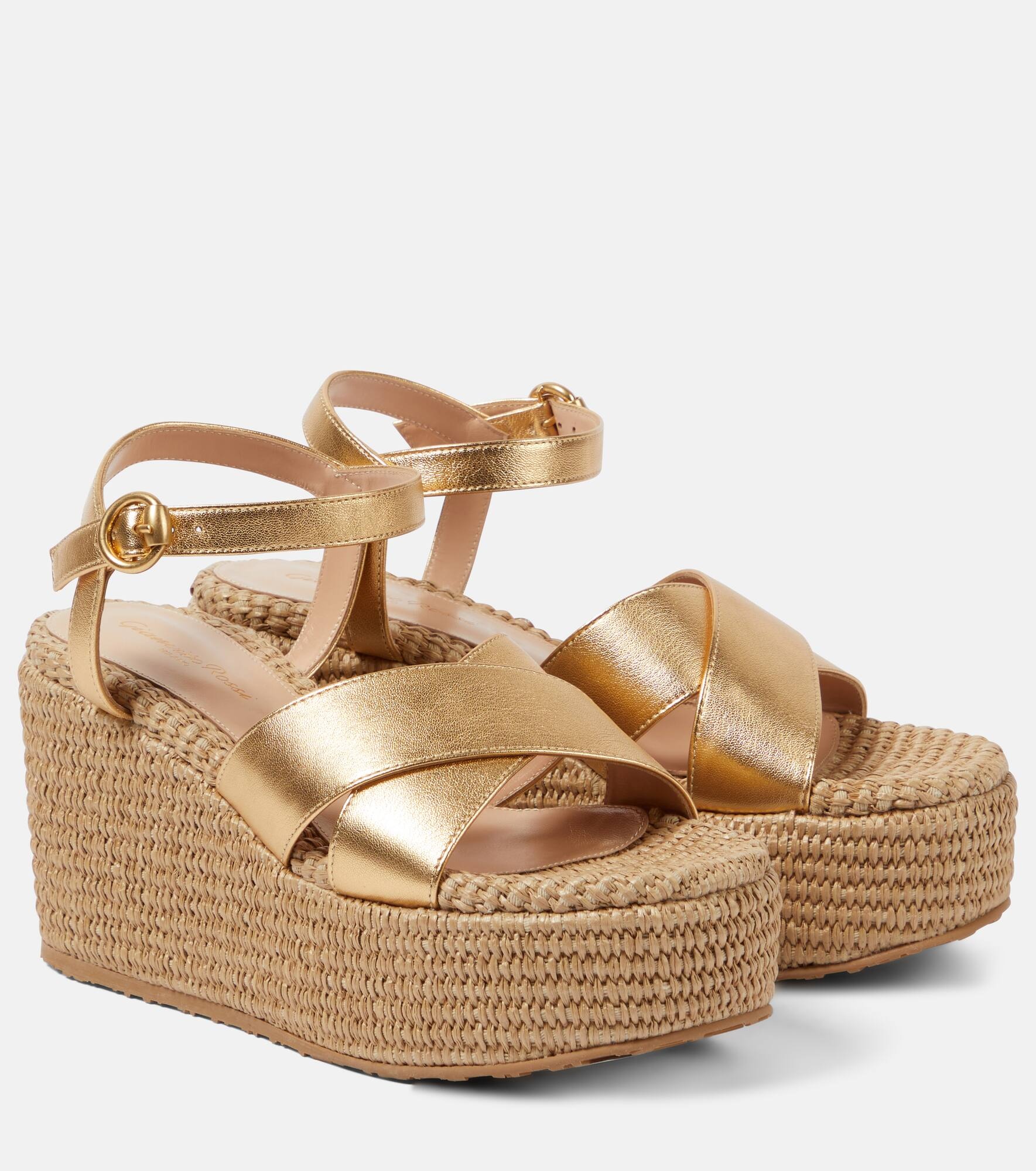 Leather and raffia platform sandals - 1