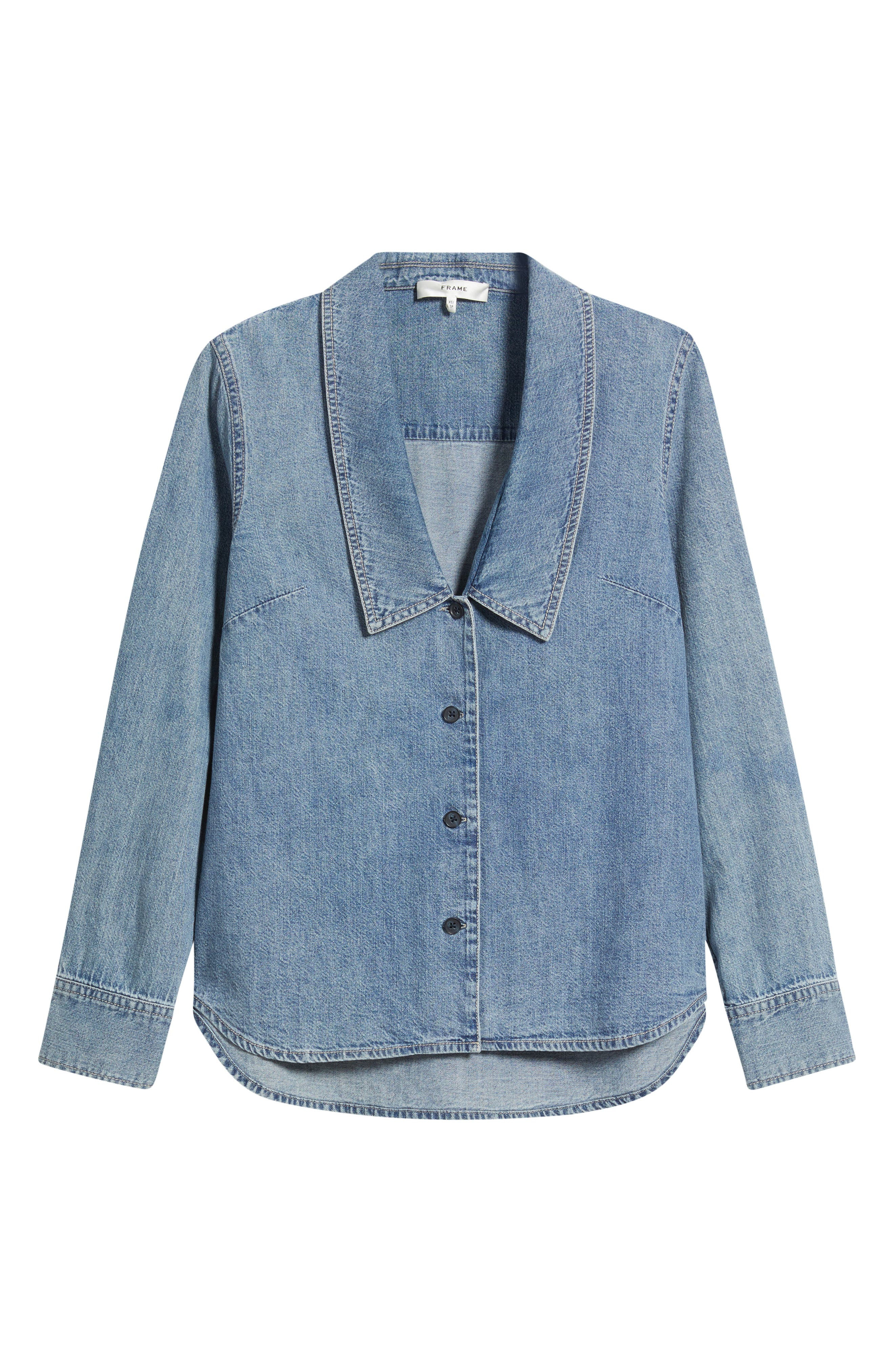 FRAME The Low Collar Denim Button-Up Shirt in Confessional at Nordstrom - 5
