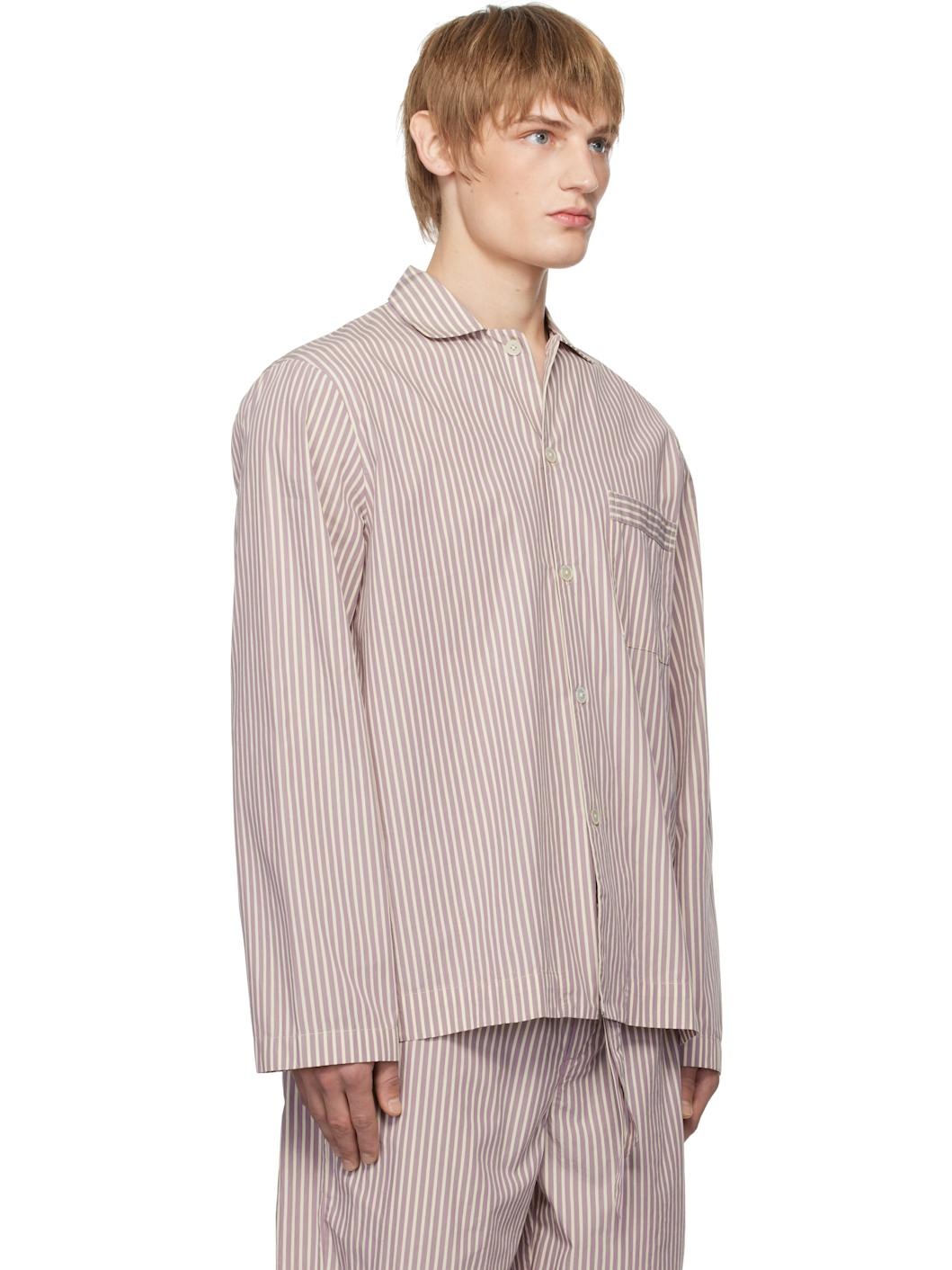 Purple & White Poplin Long-Sleeved Pyjama Shirt - 2