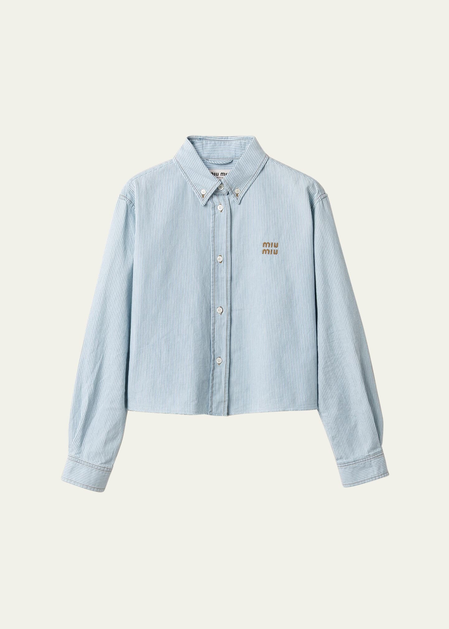Chambray Riga Long Sleeve Cropped Button Down Shirt - 1