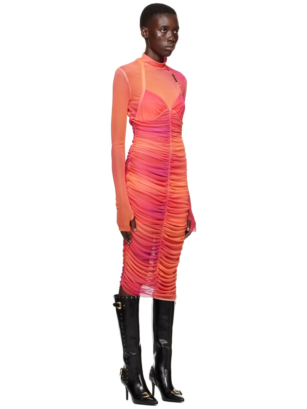 Pink Ruched Midi Dress - 2