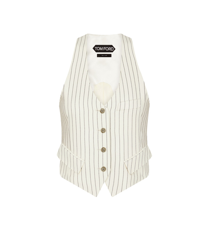STRIPED WOOL 및 실크 BLEND WAISTCOAT - 1