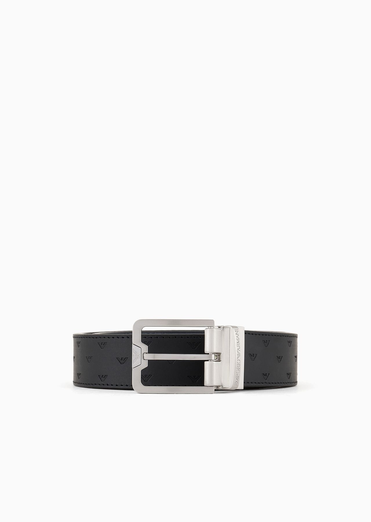 Reversible leather belt with all-over embossed eagle - 1