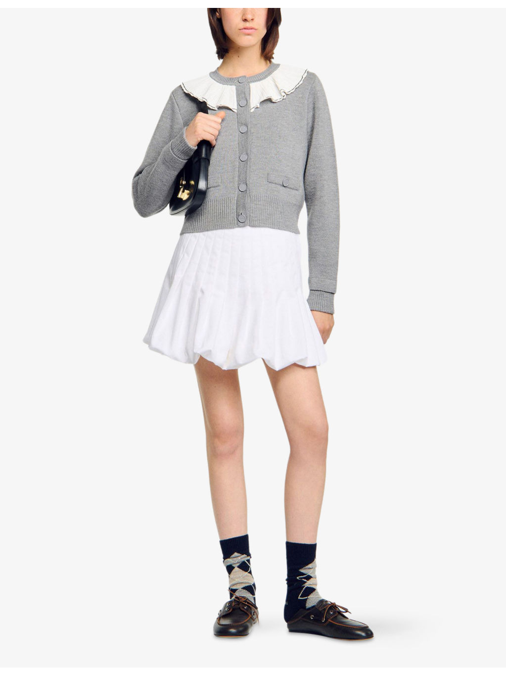 Contrast-Collar Button-Down Knitted Cardigan - 2
