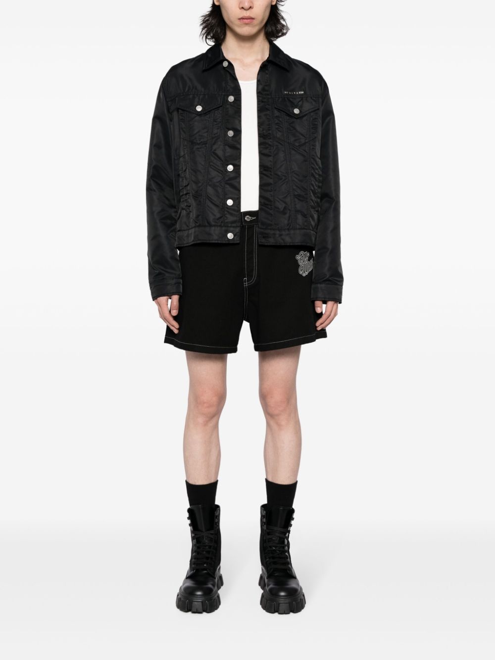logo-appliquÃ© denim shorts - 2