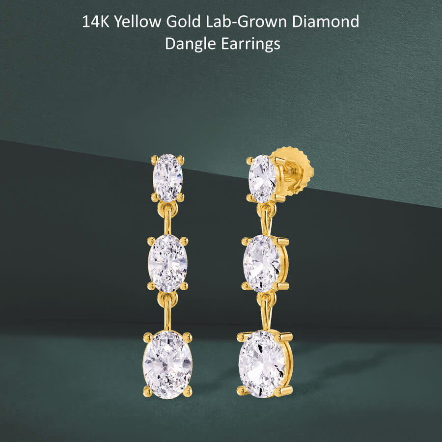 Diamond2Deal - Diamond2Deal 14k Yellow Gold 2.60 Ct Oval Cut Lab Grown Diamond Drop & Dangle Earrings VVS-VS, E-F - 2