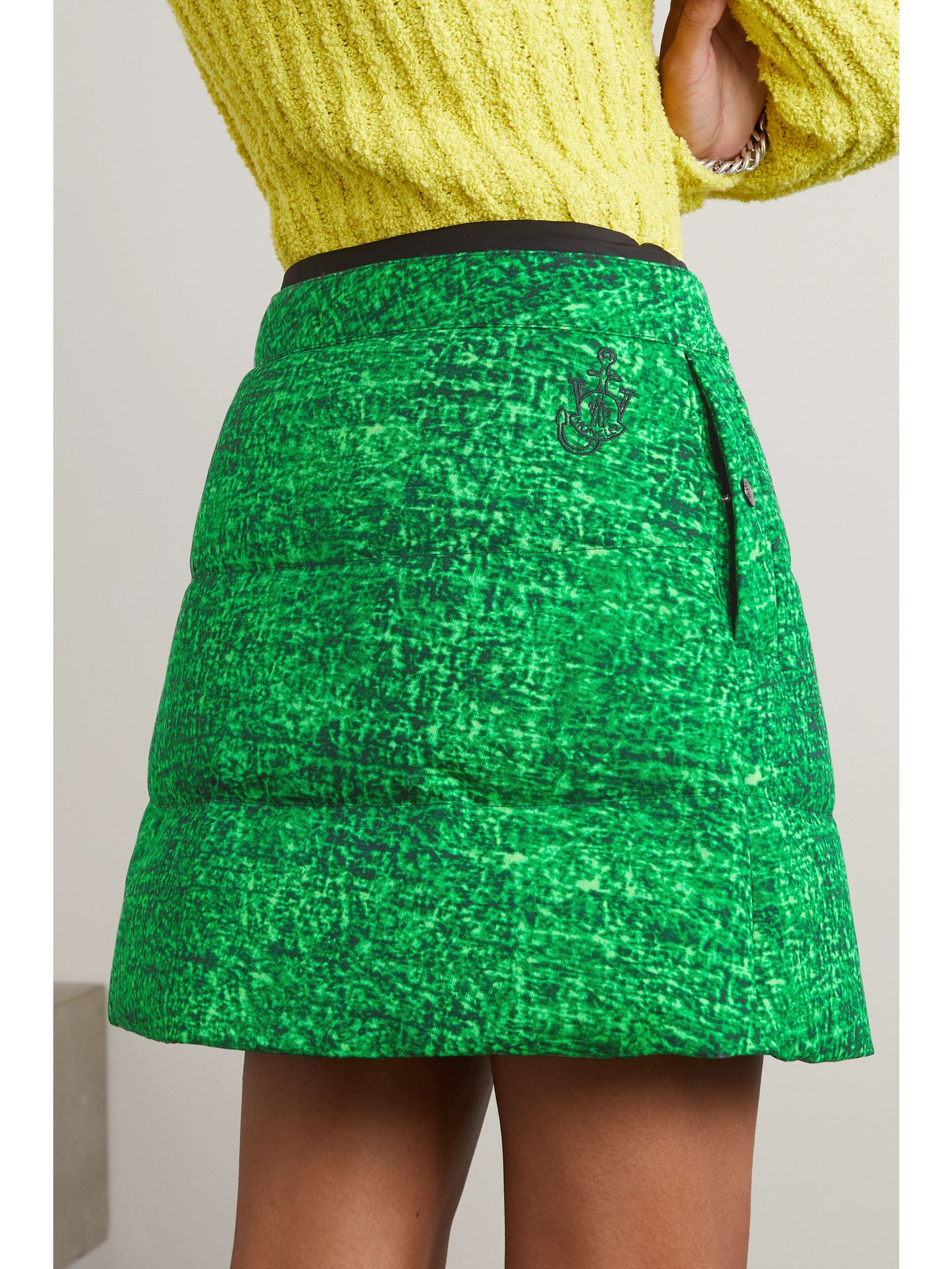 + JW Anderson quilted printed cotton-twill down mini skirt Green - 3