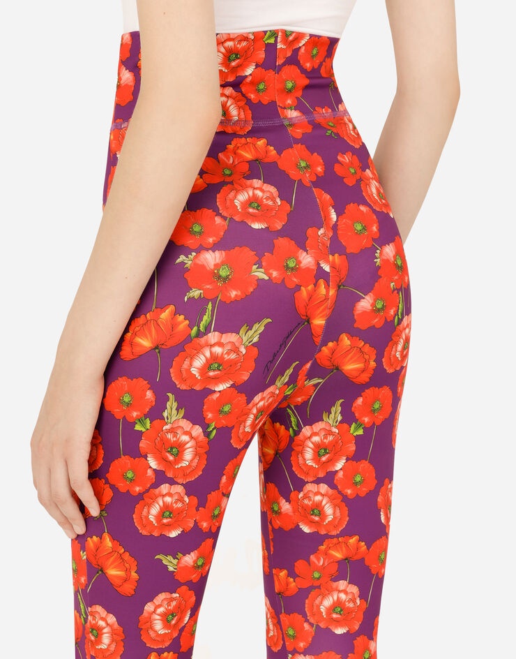 Run-resistant jersey leggings with poppy print - 5