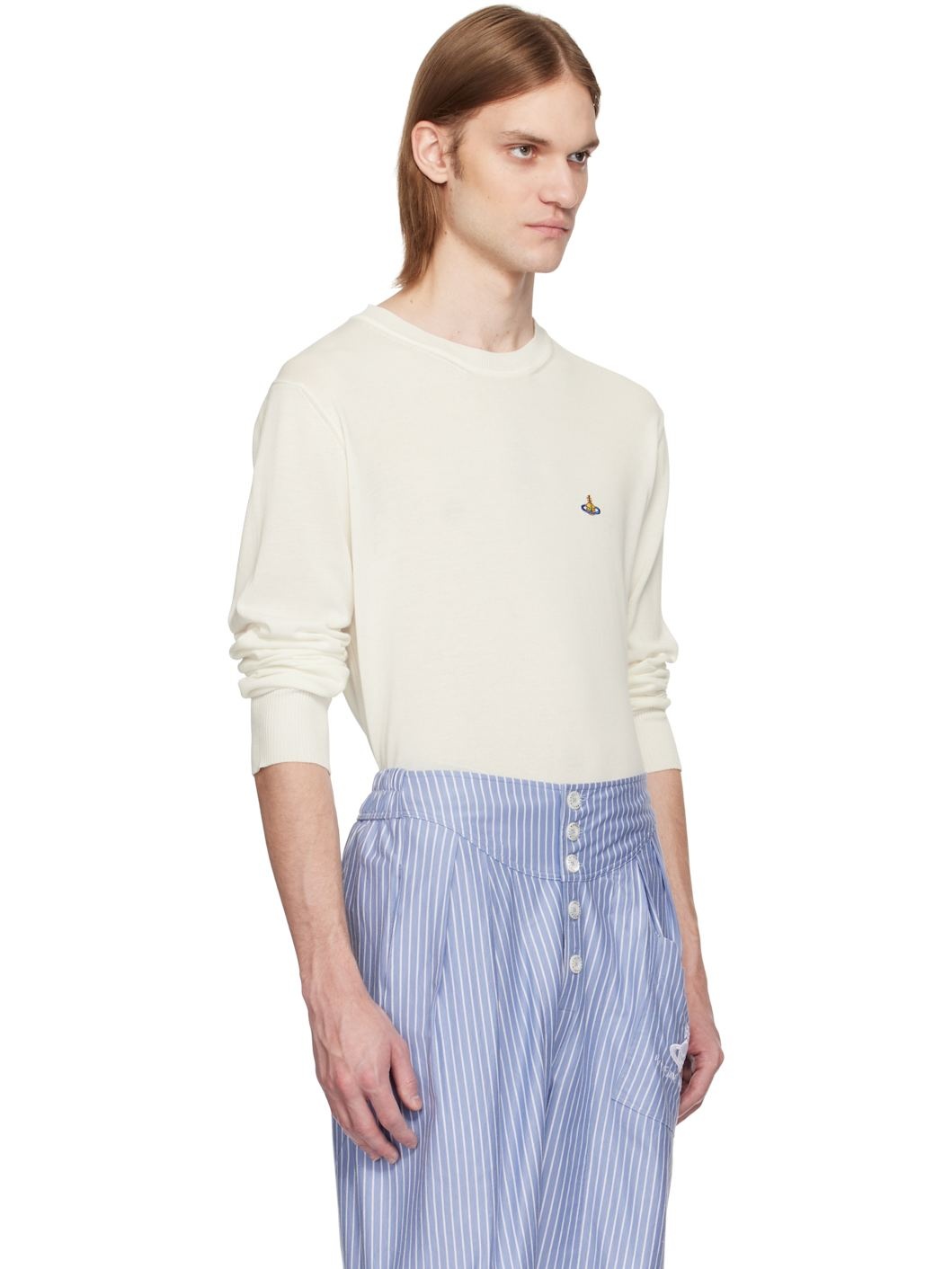 White Alex Round Neck Sweater - 2