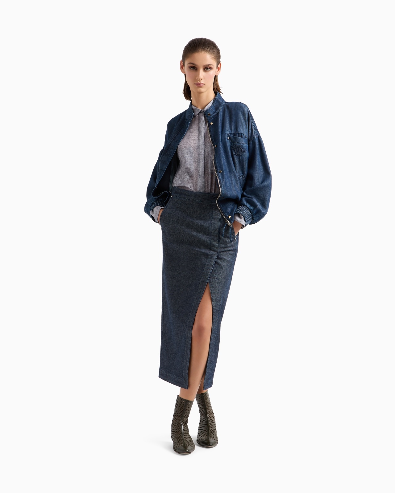 SILK-CHARMEUSE MÉLANGE-PRINT SHIRT - 2