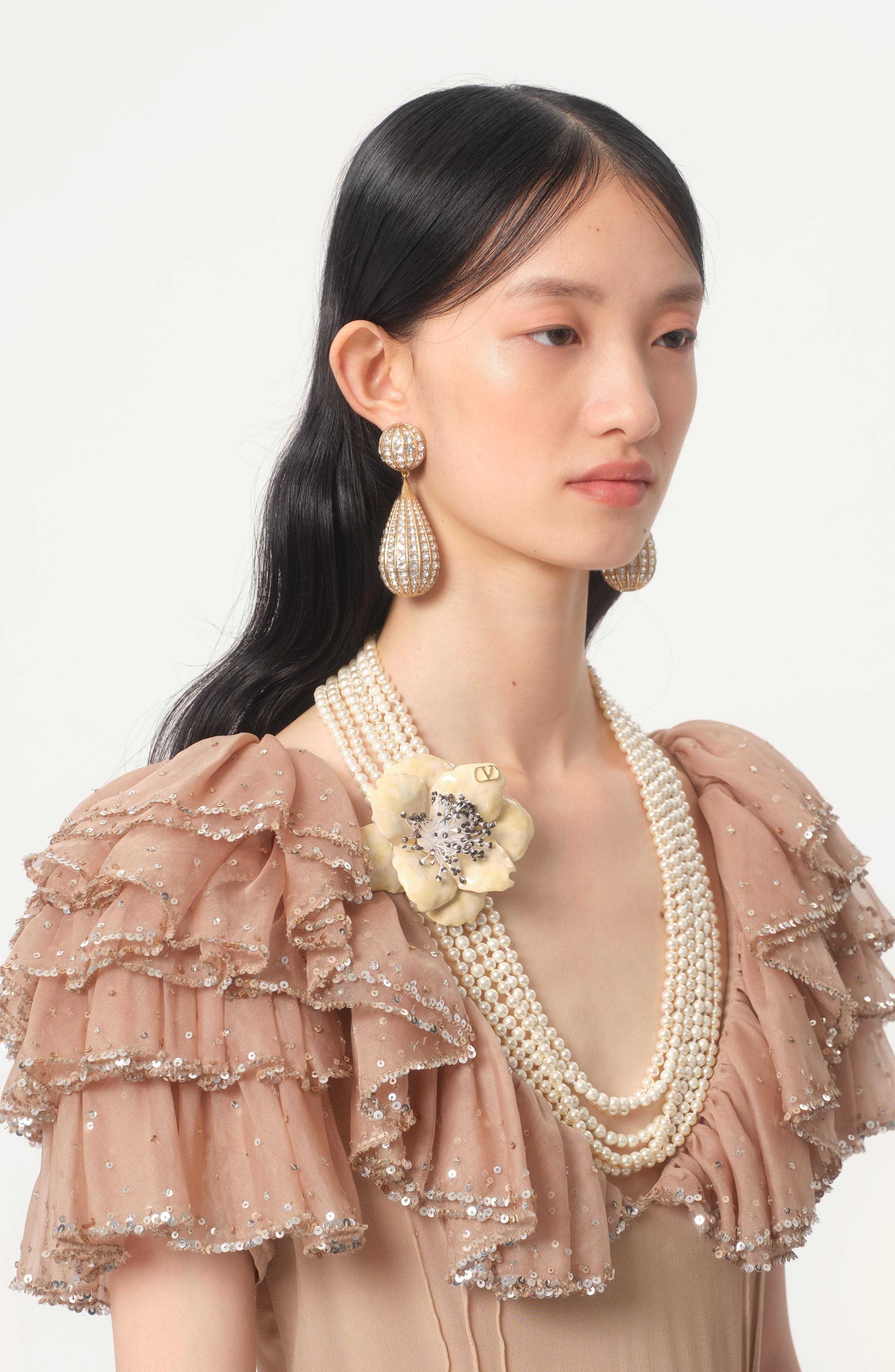 Valentino Garavani Flower Faux Pearl Necklace in Cream Multi at Nordstrom - 2