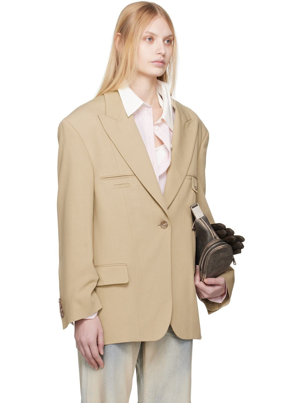 Beige Relaxed Fit Blazer - 2