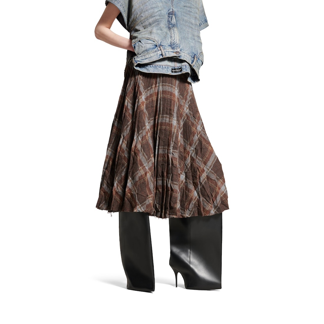 Women's Creased Pleated Skirt in Brown - 5
