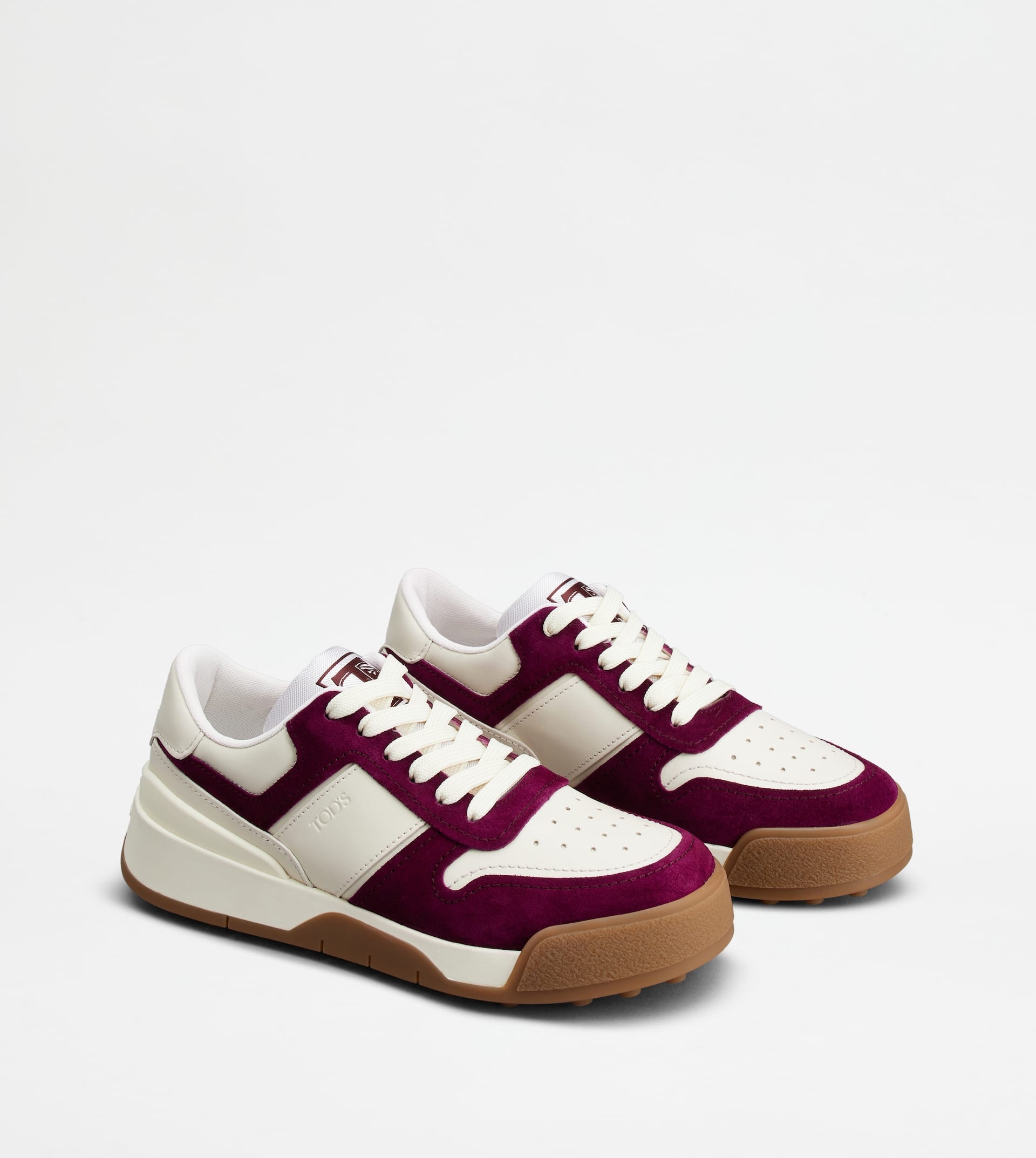 TOD'S SNEAKERS IN SMOOTH LEATHER AND SUEDE - BURGUNDY, OFF WHITE, WHITE - 4