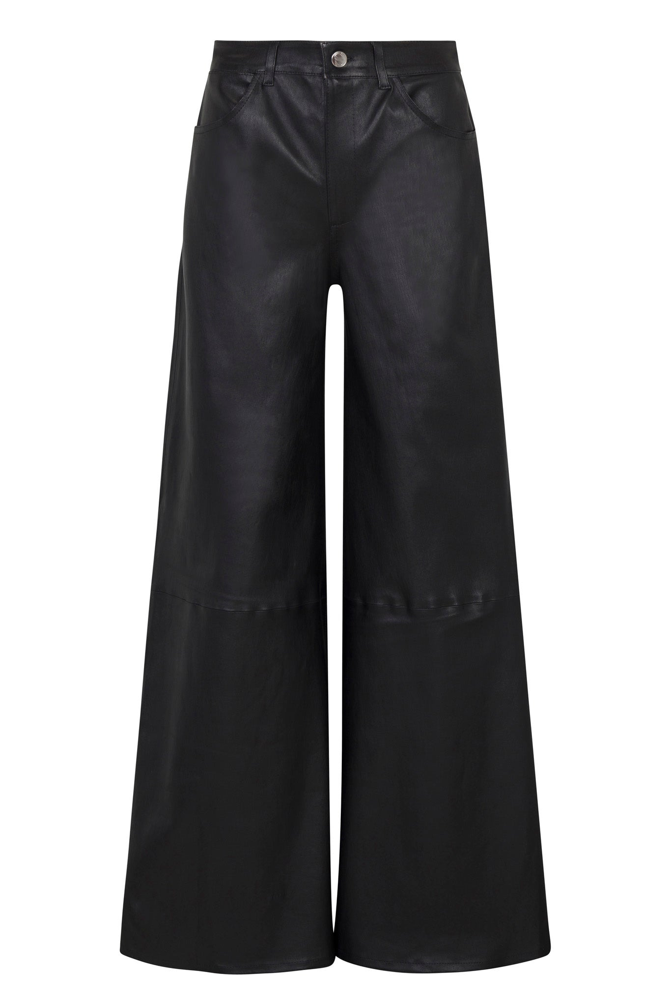 BLACK LEATHER 5 POCKET WIDE LEG - 5