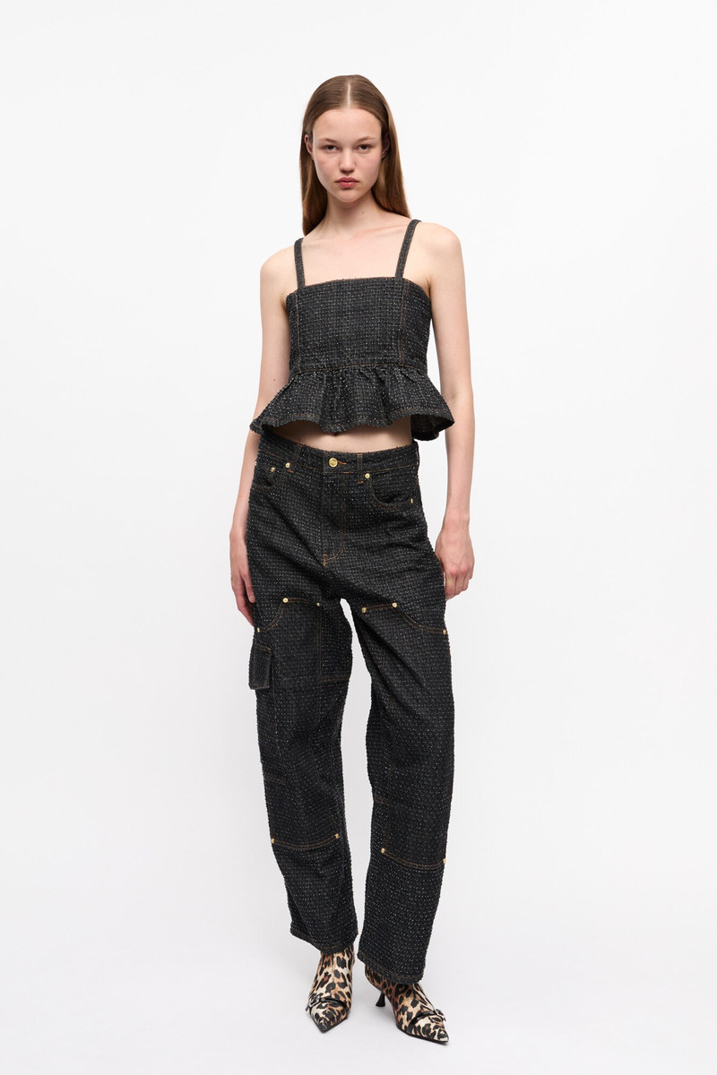 GANNI BLACK FLUFFY DENIM CARPENTER JEANS outlook