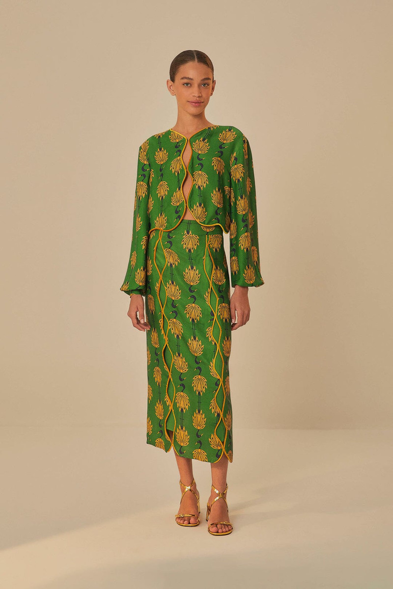 FARM RIO Gold Monstera Heeled Scallop Sandal outlook