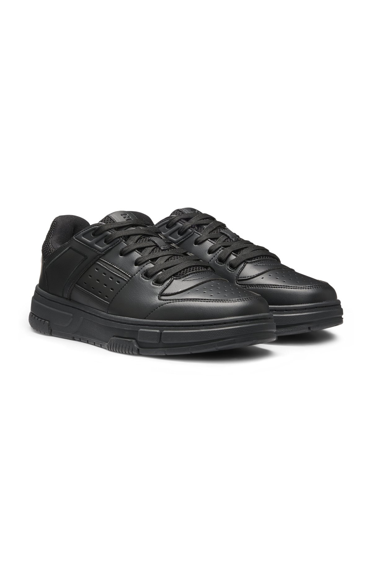 FAUX-LEATHER TRAINERS WITH MESH TRIMS - 2