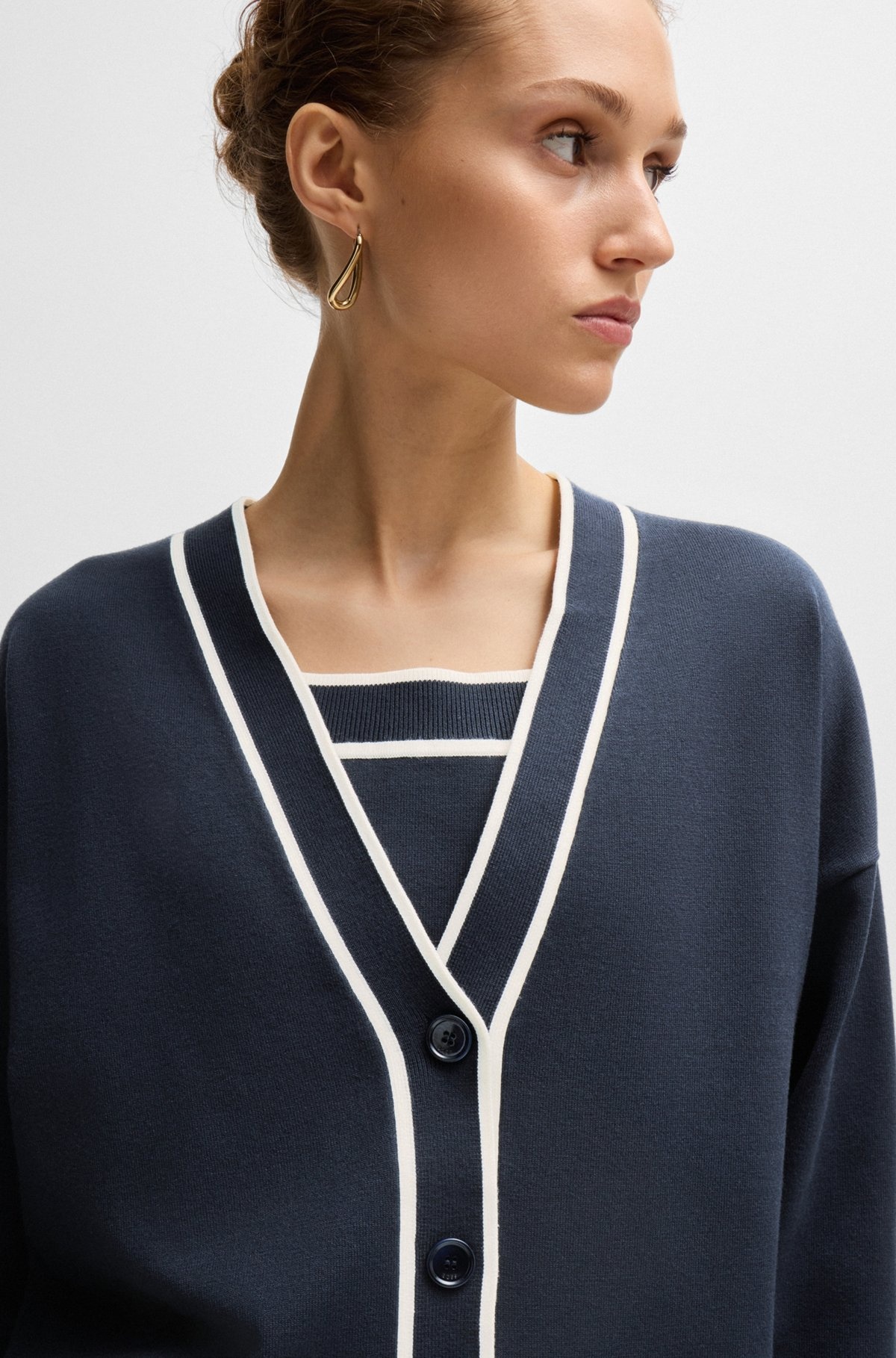 V-NECK CARDIGAN IN STRETCH FABRIC WITH BUTTON CLOSURE - 5