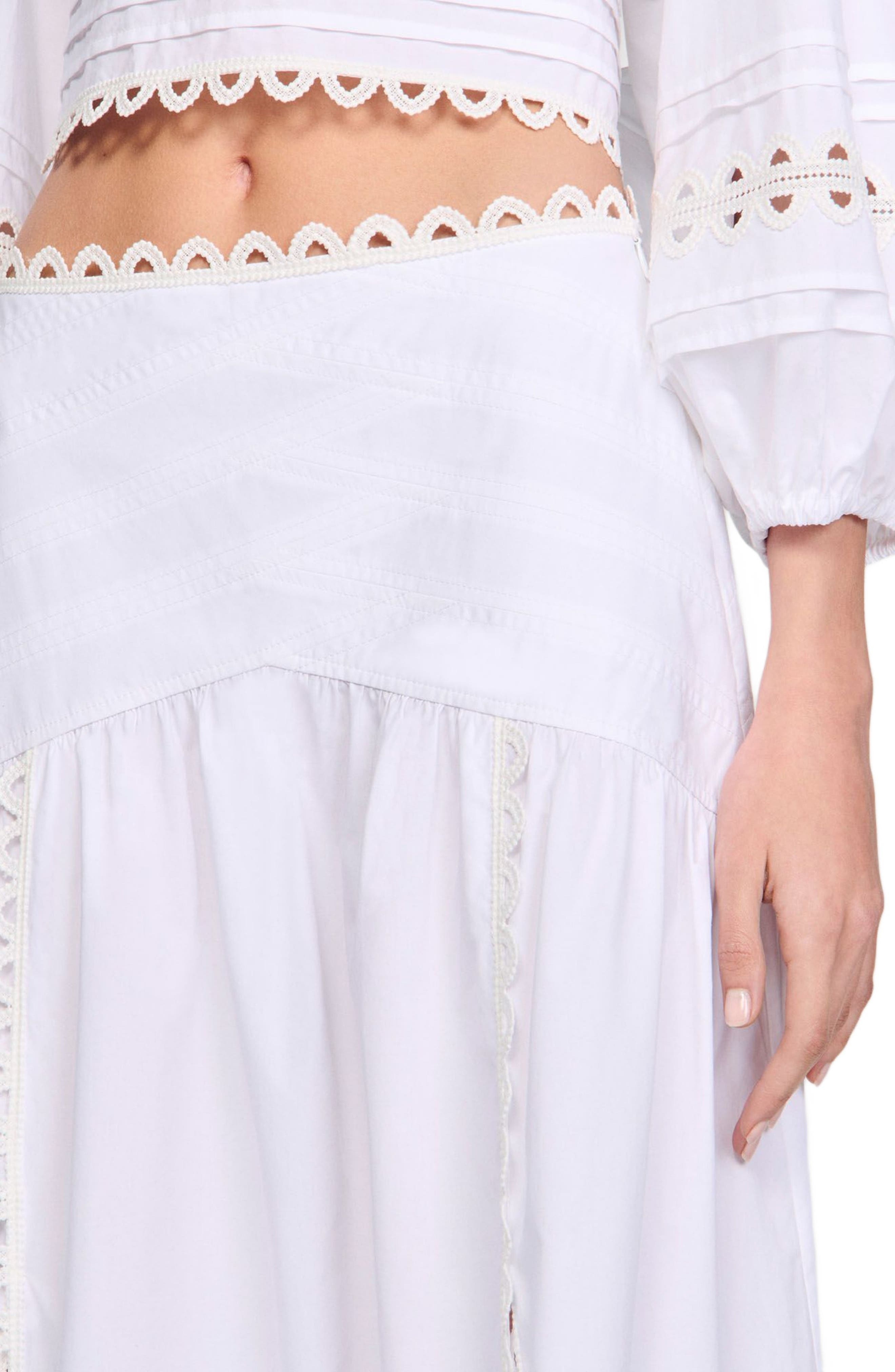 SANDRO Long poplin skirt in White at Nordstrom - 4