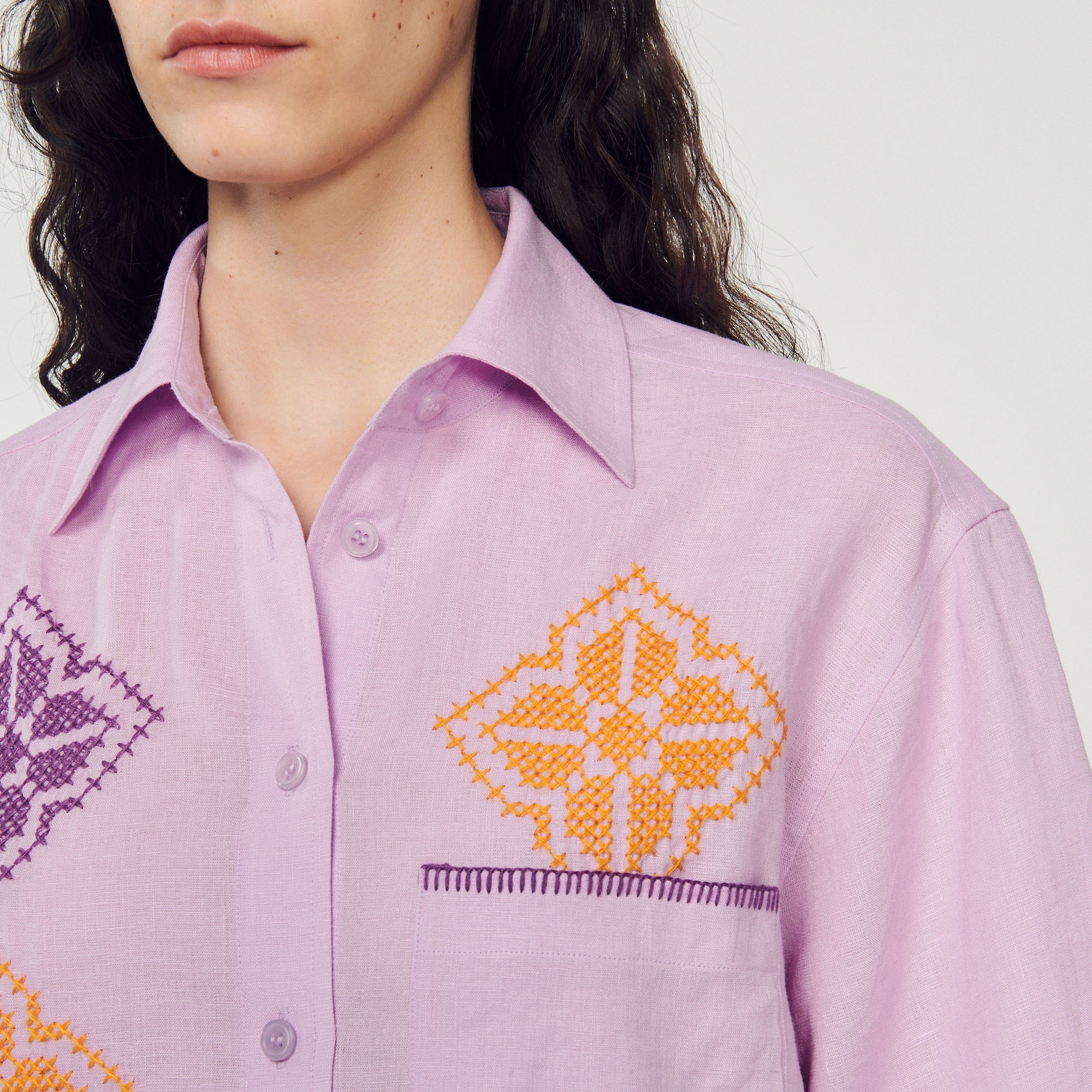 Oversized embroidered linen shirt - 4