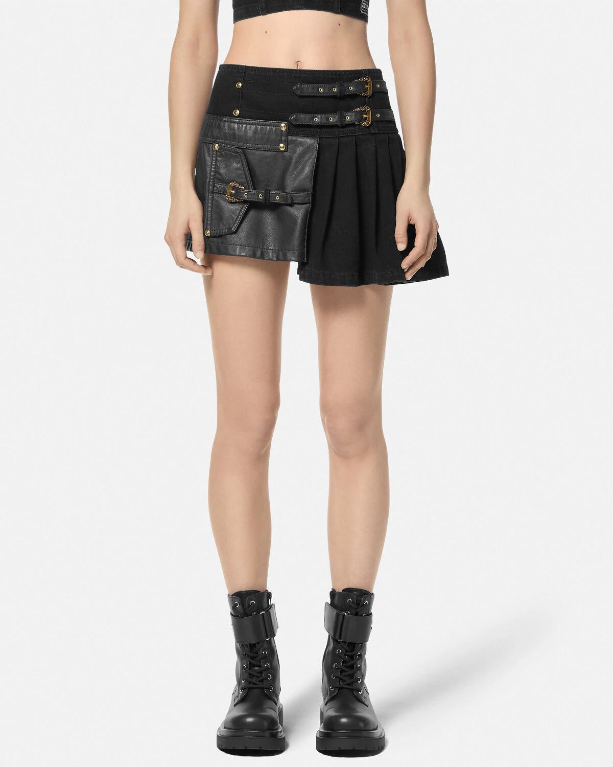 Baroque Buckle Pleated Mini Skirt - 4
