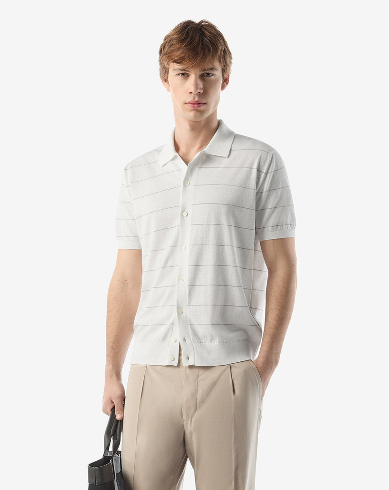 CORNELIANI Grey/white ice cotton knit shirt outlook