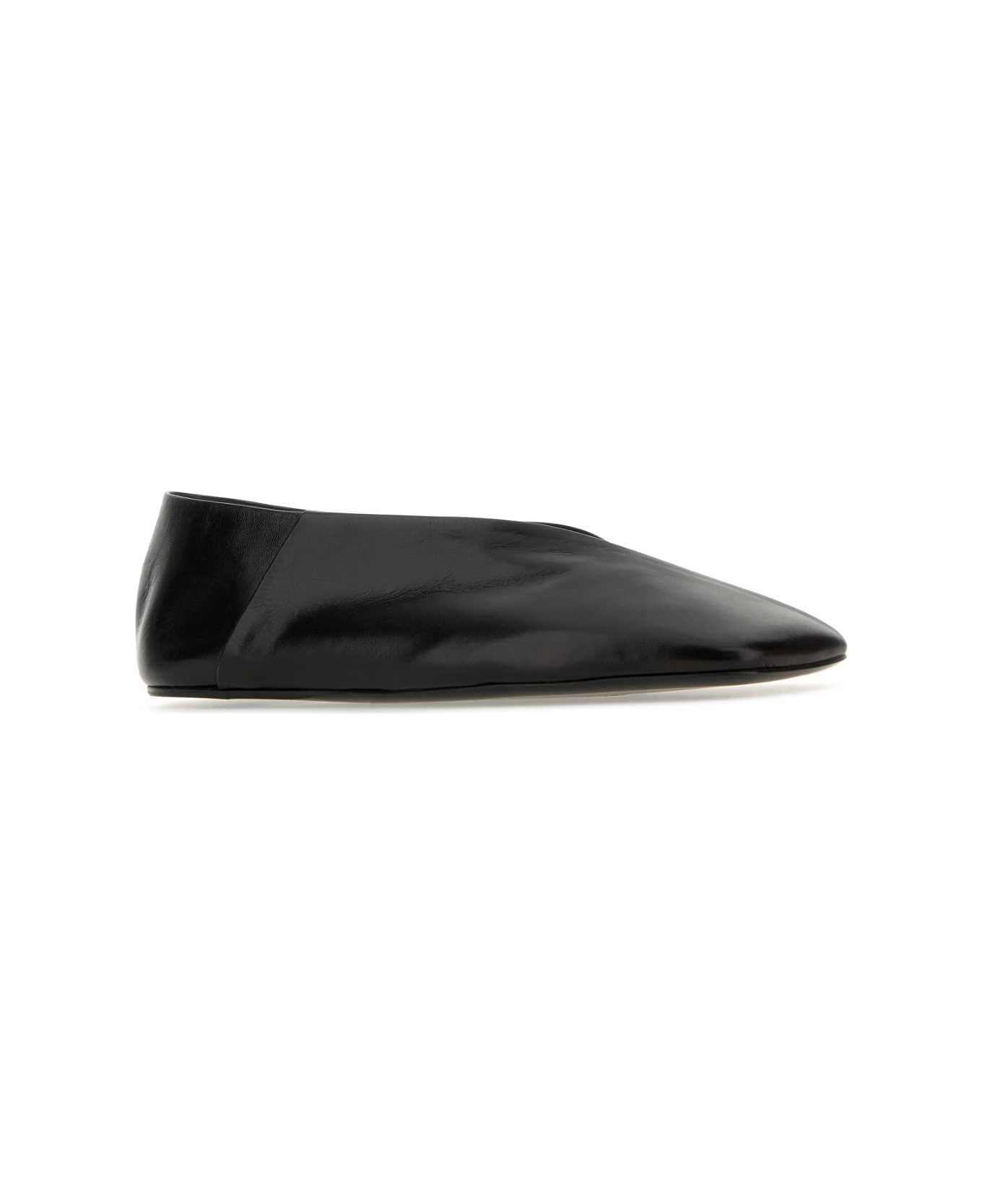 Black Leather Ballet Flats - 2