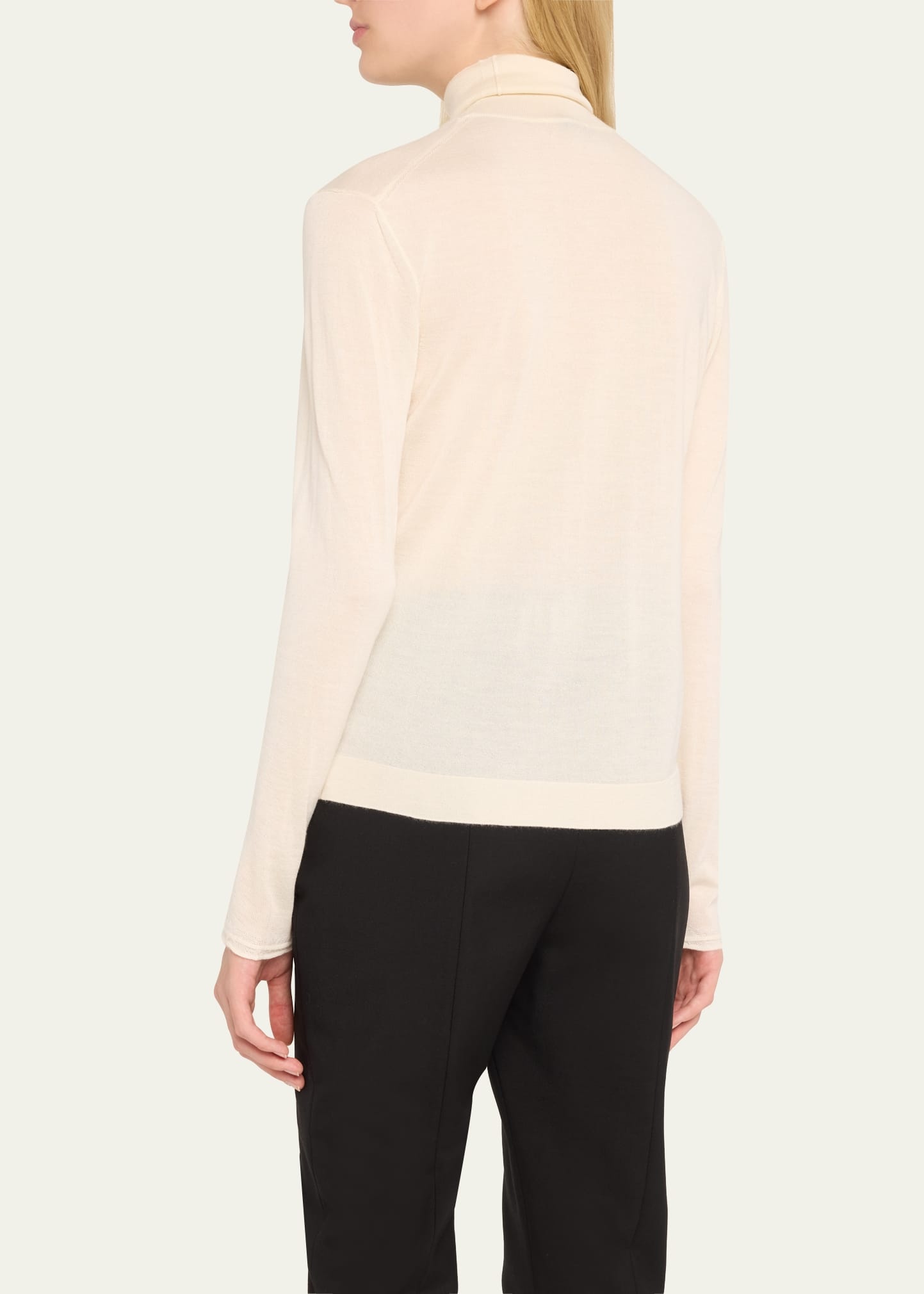 Turtleneck Long-Sleeve Fine Cashmere-Silk Top - 3