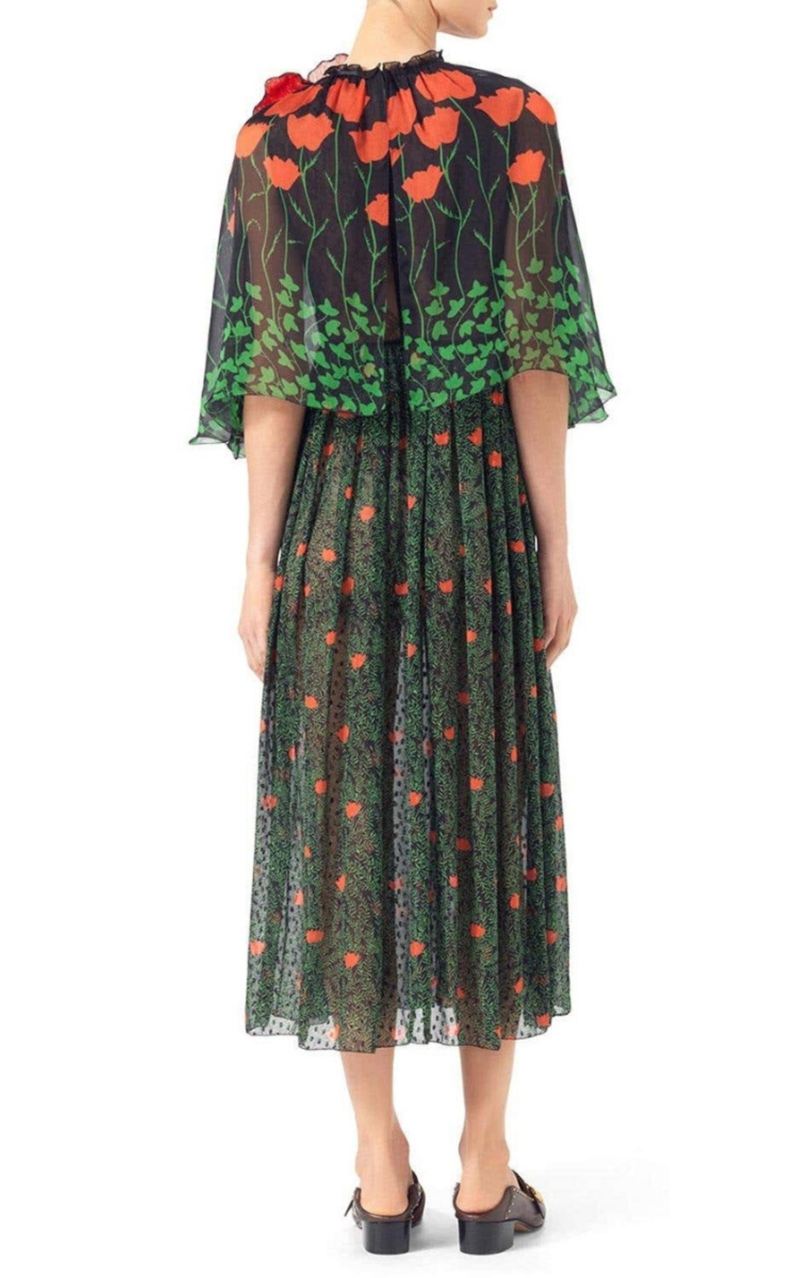 Printed Fil Coupe Cape Dress - 4