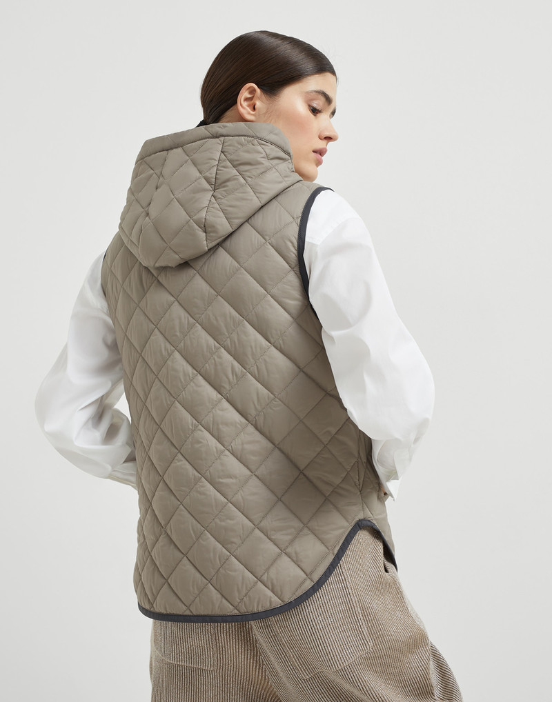Brunello Cucinelli Lightweight matte nylon quilted vest with Thermore® padding and hood outlook