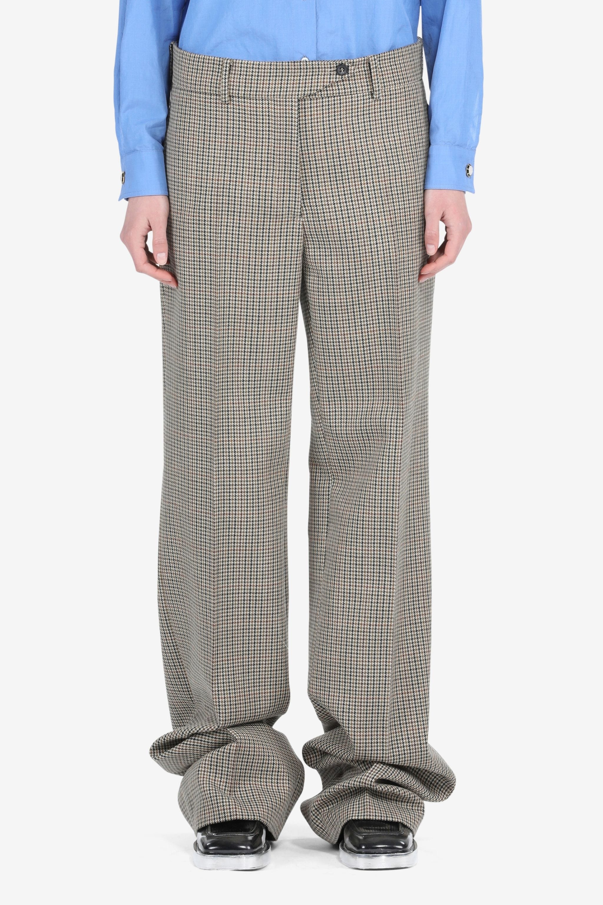 CHECKED WIDE-LEG TROUSERS - 1