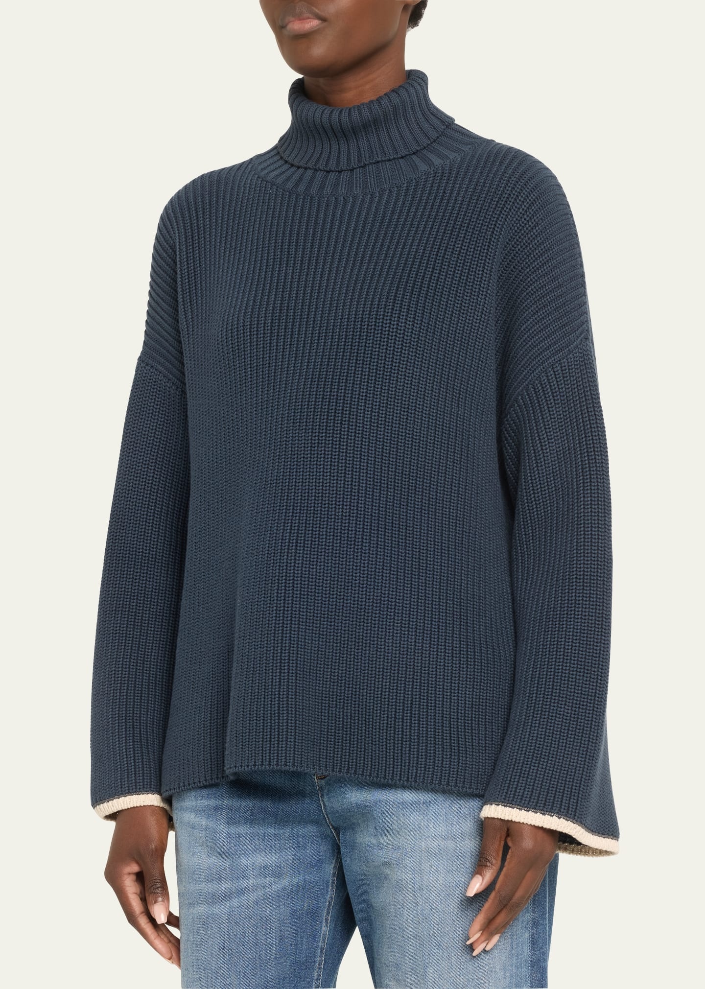 Exaggerated-Sleeve Ribbed Turtleneck Sweater - 4