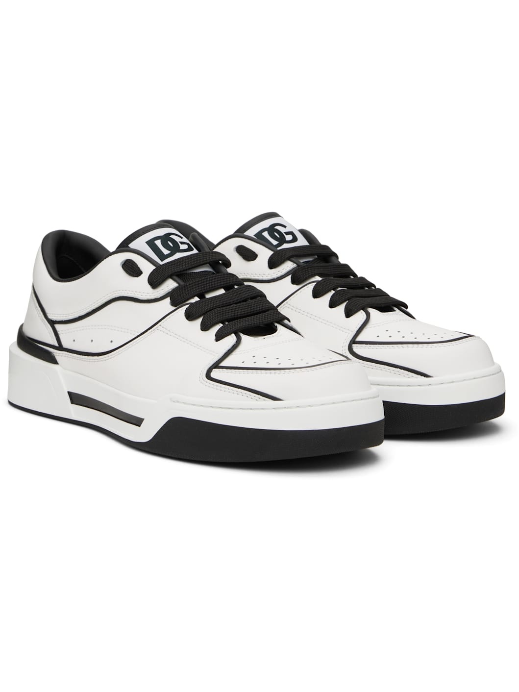 White & Black Calfskin New Roma Sneakers - 4