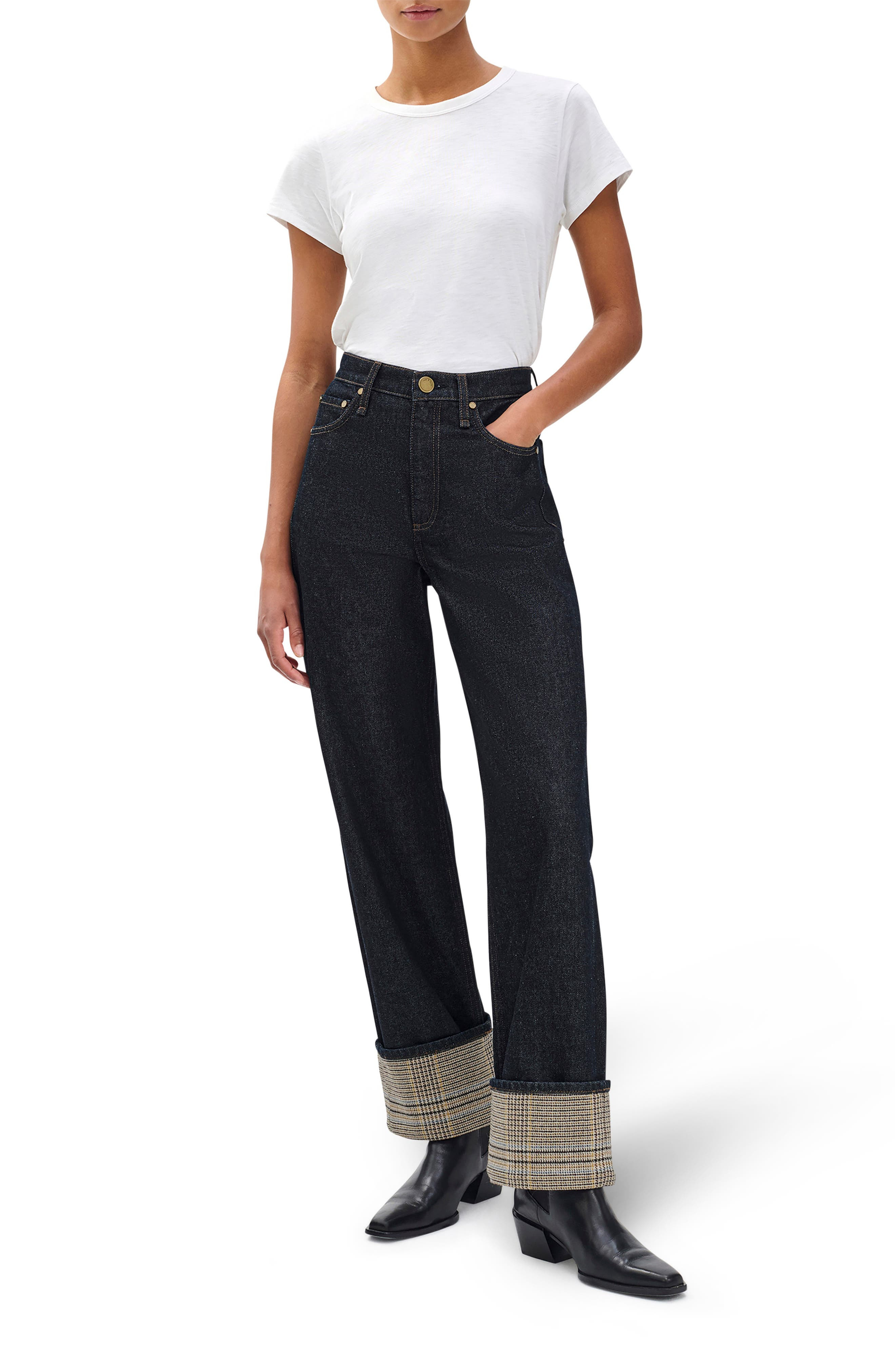 rag & bone Shea Cuffed High Waist Ankle Straight Leg Jeans in Twrco at Nordstrom - 6