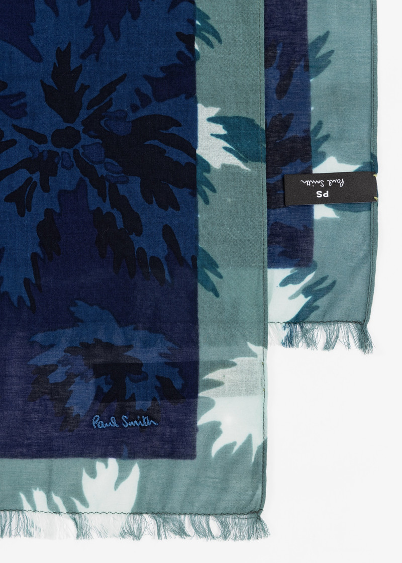 Paul Smith Blue Cotton 'Palm Burst' Scarf outlook
