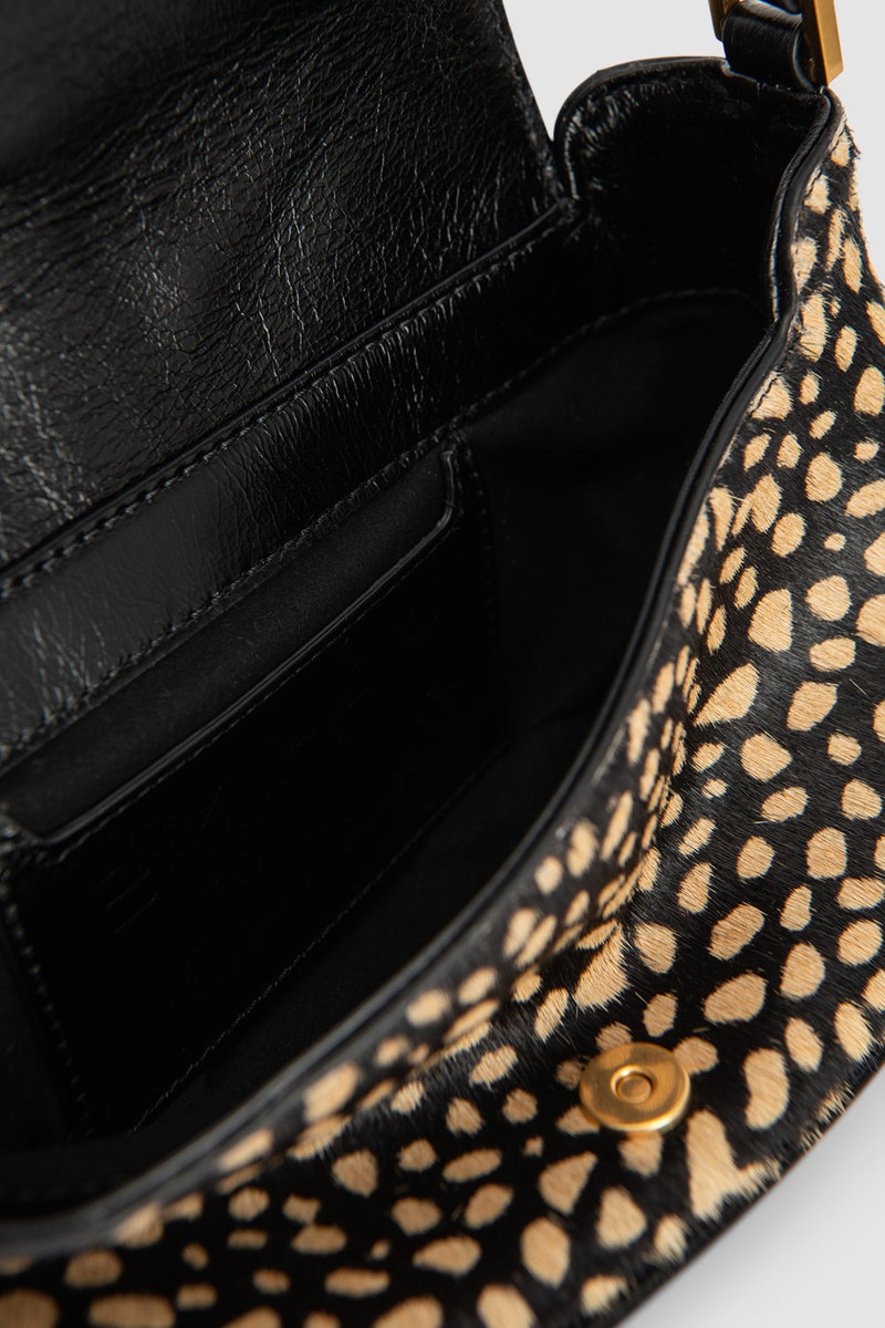 Miranda Baguette Black Cheetah Pony Hair Leather Shoulder Bag 6